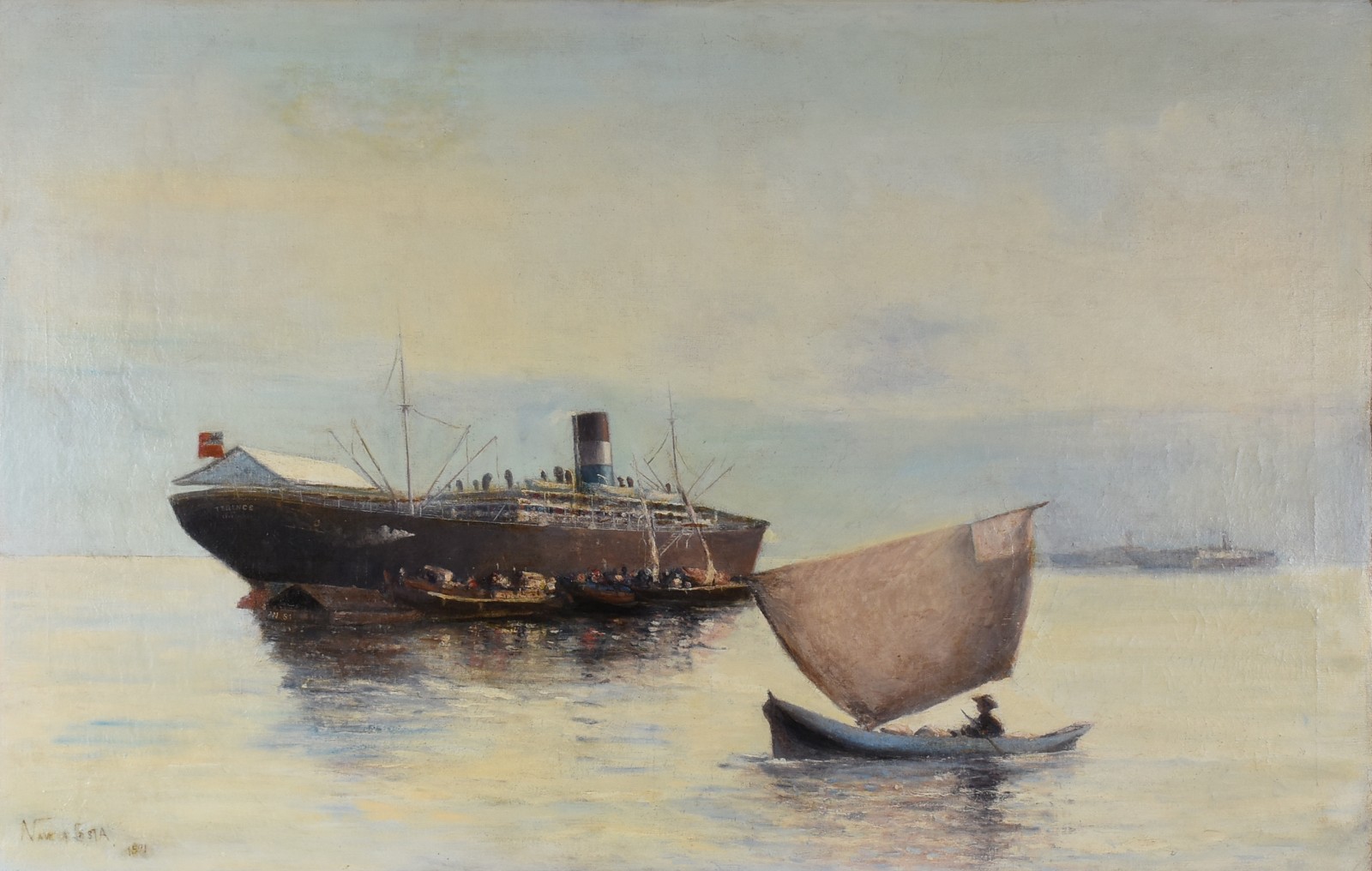 Navarro da Costa (1883-1931), Marinha Com Barco - foto 1 de 10