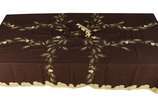 Toalha de mesa de linho marrom decorada com fol... - Toalha de mesa de linho marrom decorada com folhas de trigo em tons de bege, com 10 guardanapos.