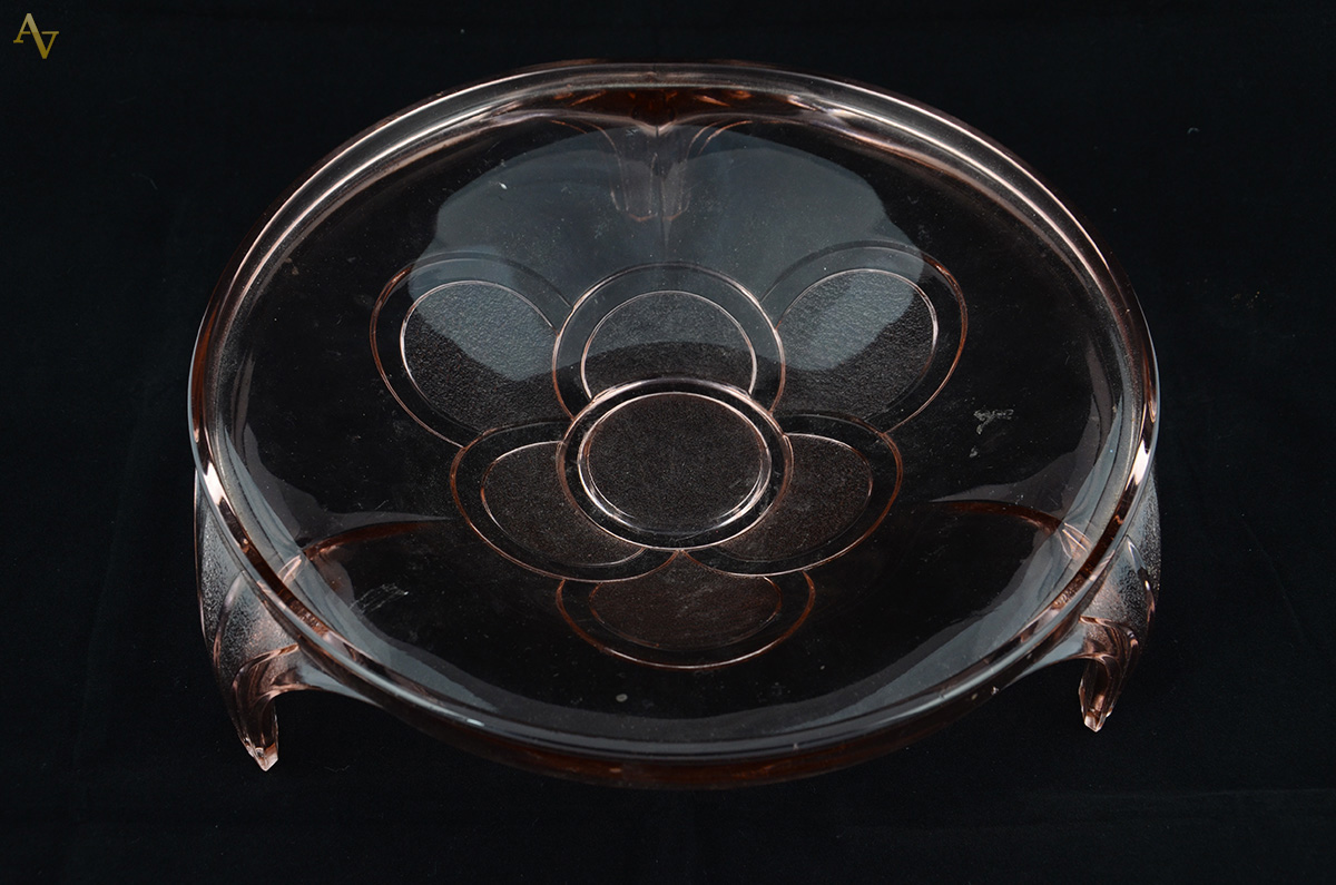 Centro de mesa ART DECO de vidro na cor salmon, c/ 3 pés. Alt. 10 cm... - foto 2 de 2