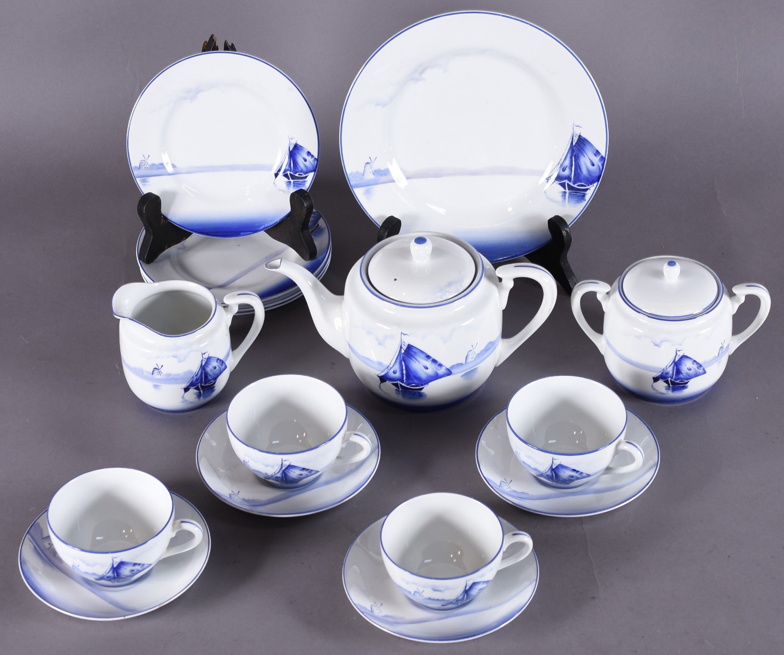 Serviço de chá de porcelana japonesa azul e branca "KOKURA "... - foto 2 de 5