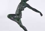 BRIAND / FAYRAL,  - Duas esculturas ART DECO de bronze patinado de verde, sendo uma mulher com arco assinada Briand, e uma com lança, assinada Fayral.