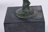 BRIAND / FAYRAL,  - Duas esculturas ART DECO de bronze patinado de verde, sendo uma mulher com arco assinada Briand, e uma com lança, assinada Fayral.