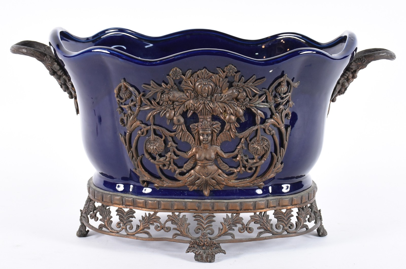 Vaso de cerâmica italiana na cor azul cobalto com detalhes em metal. - foto 1 de 7