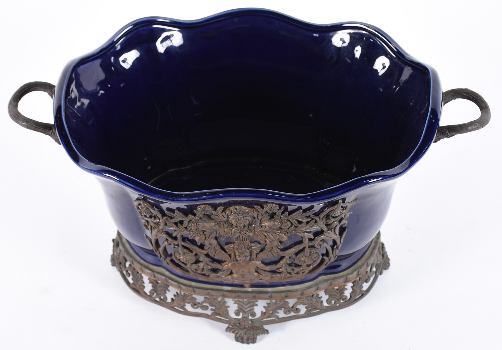 Vaso de cerâmica italiana na cor azul cobalto com detalhes em metal. - foto 2 de 7