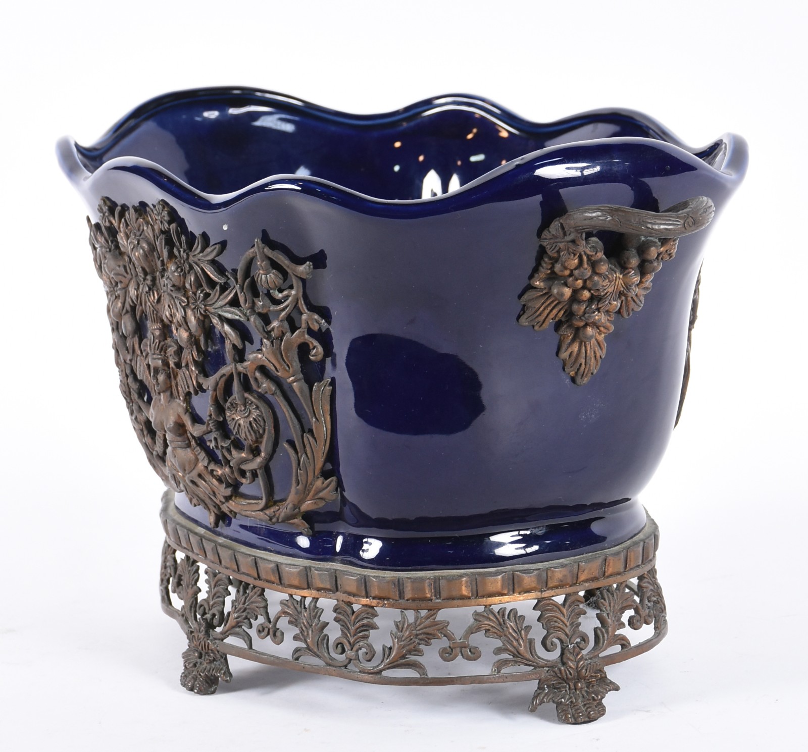 Vaso de cerâmica italiana na cor azul cobalto com detalhes em metal. - foto 4 de 7