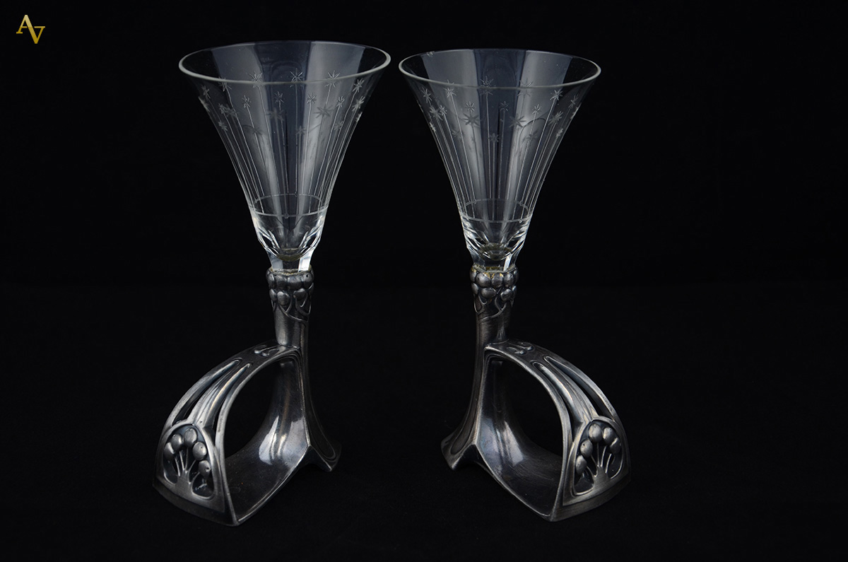 WMF - Par de portas guardanapos de metal com recipientes de cristal...