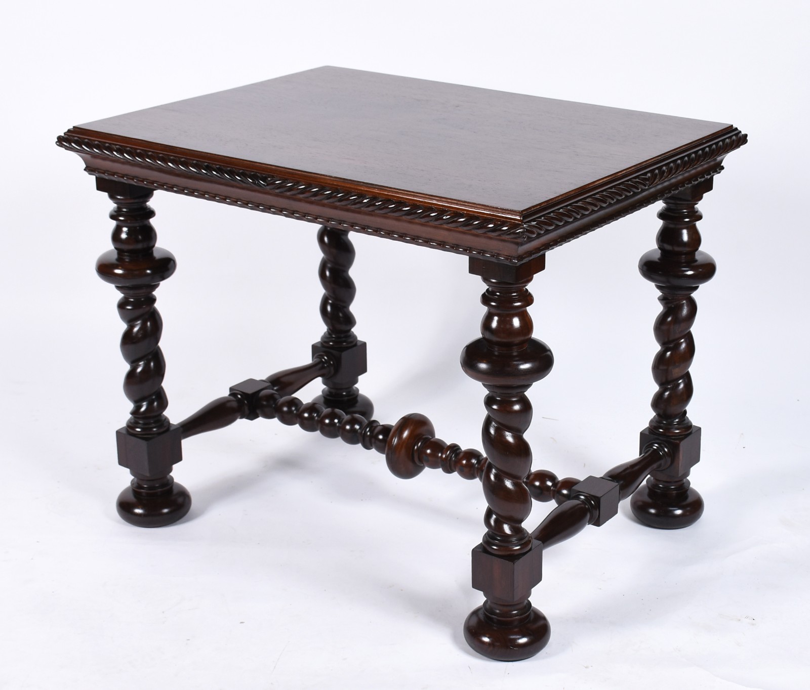 Mesa de madeira nobre, tampo retangular, apoio em quatro pernas... - foto 1 de 6