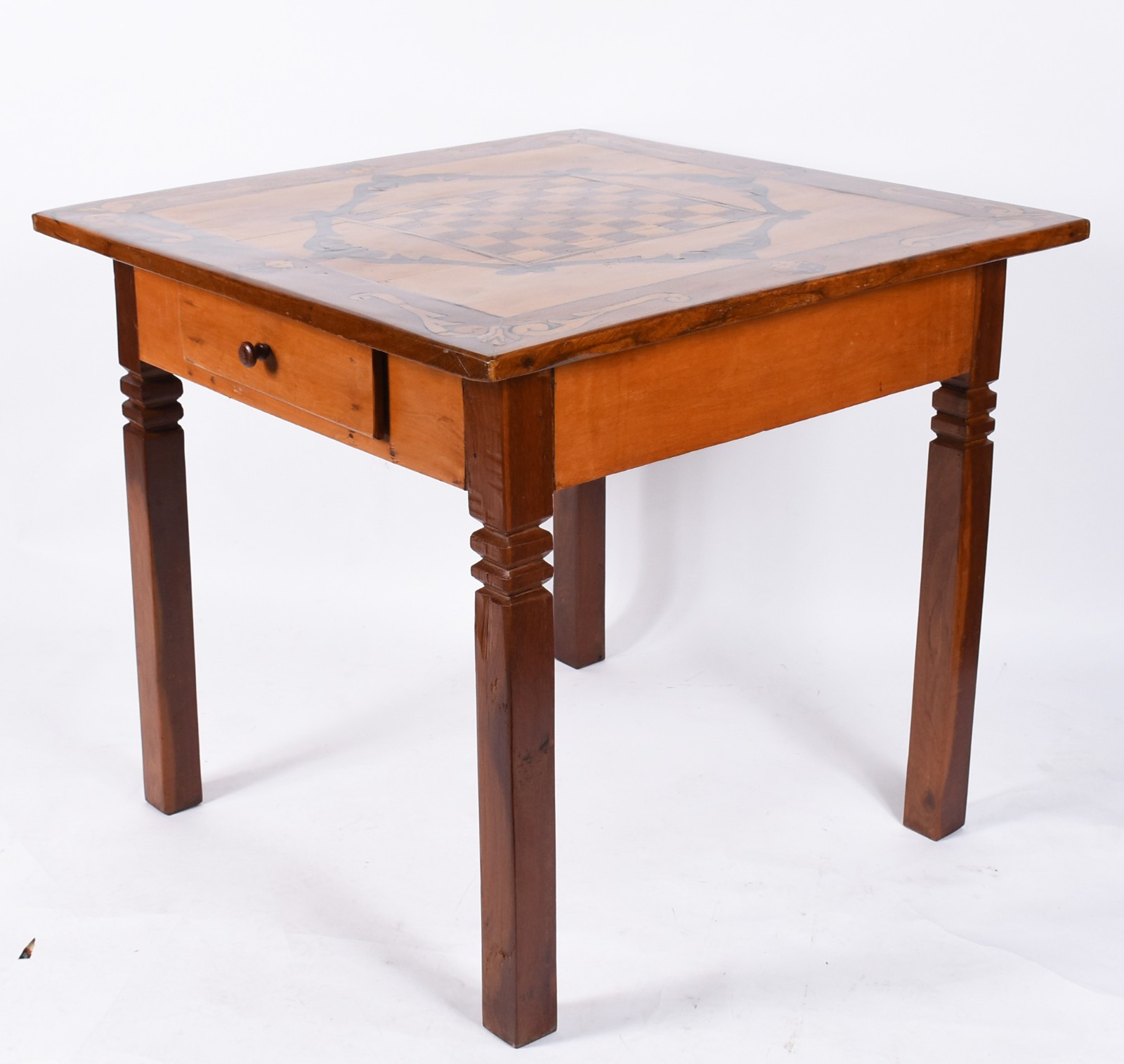 Mesa para jogo de madeira nobre, tampo com pinturas e marqueterie... - foto 1 de 5