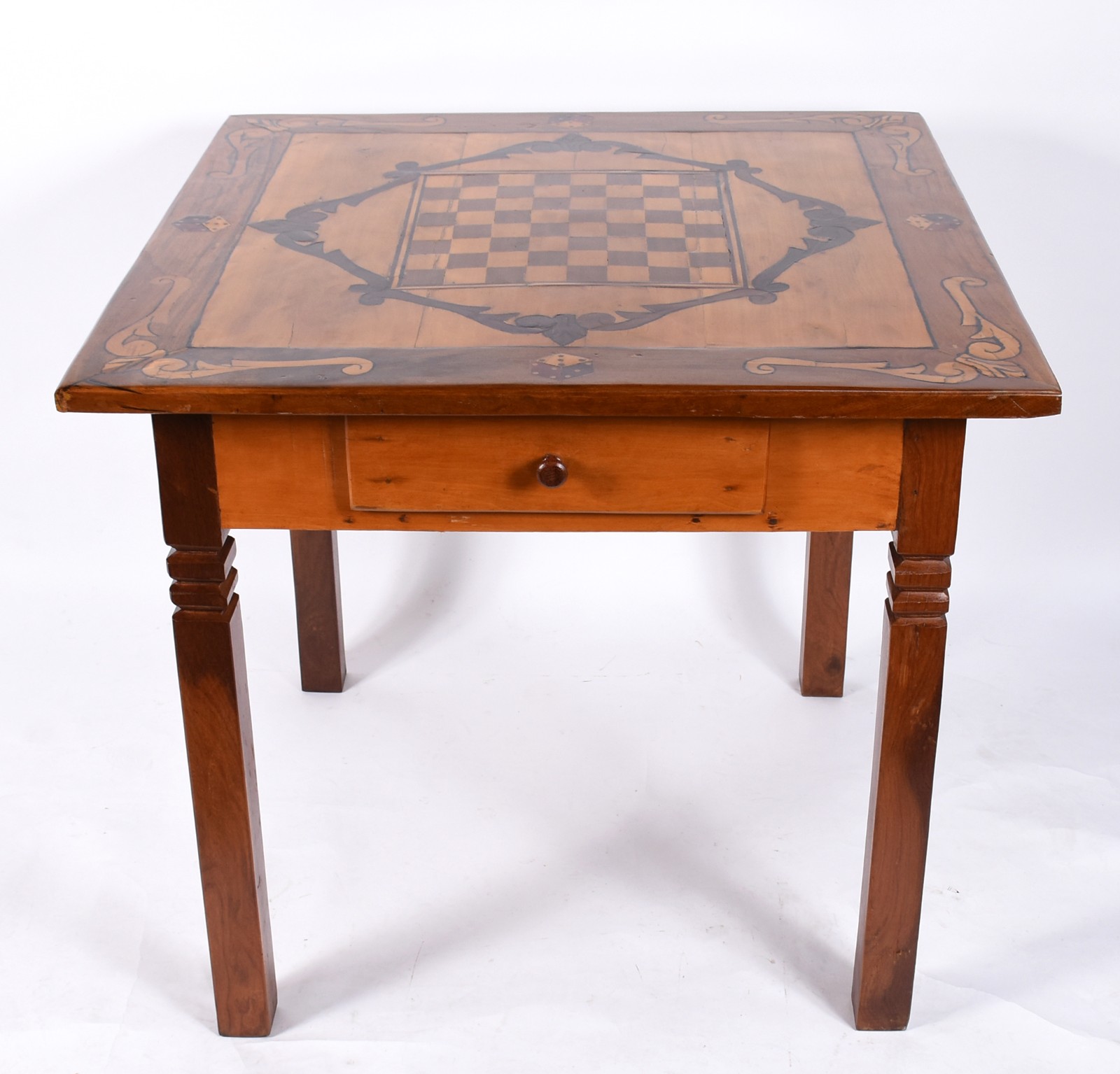 Mesa para jogo de madeira nobre, tampo com pinturas e marqueterie... - foto 2 de 5