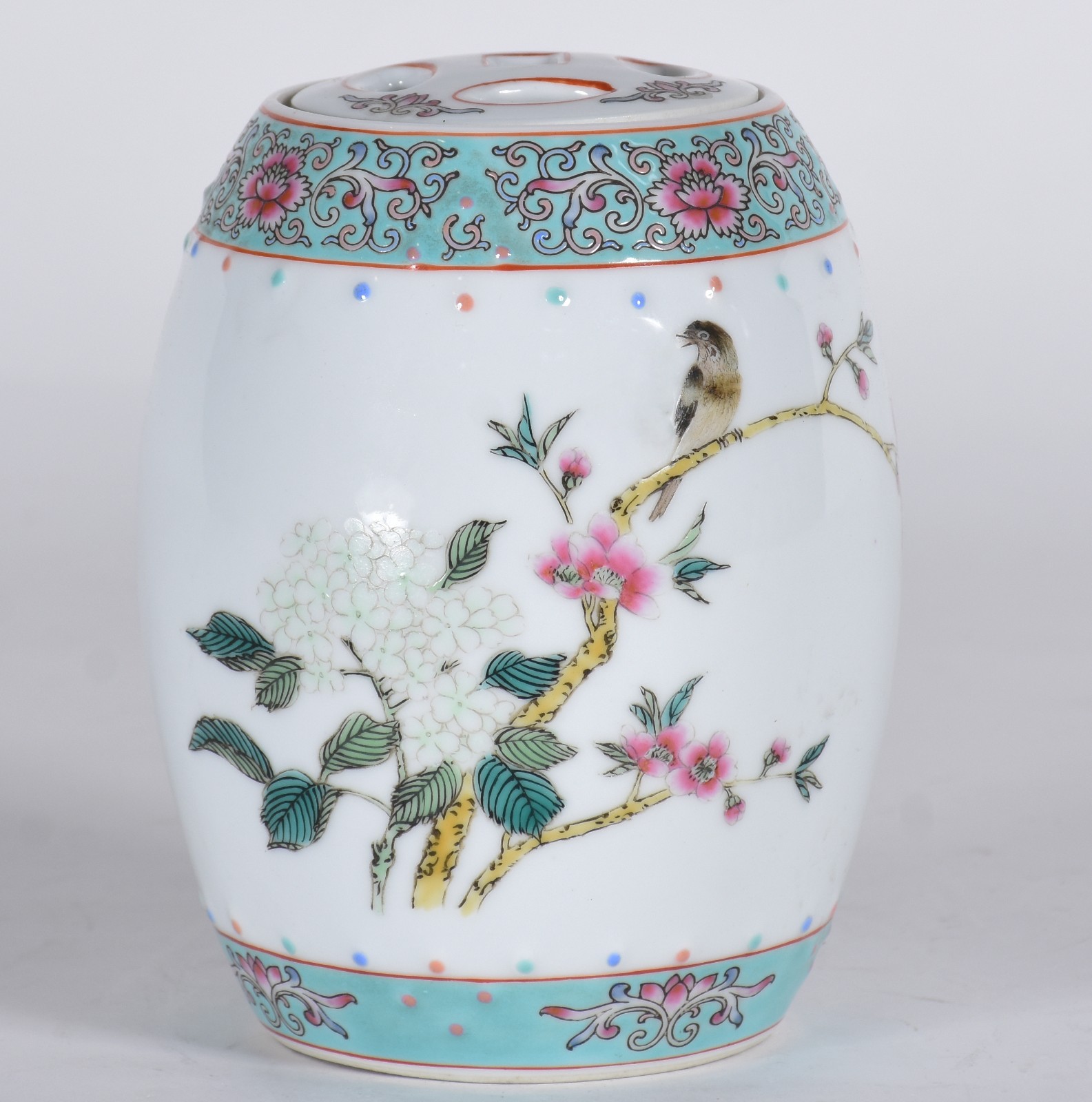Potiche de porcelana chinesa decorado com pássaro e flores em... - foto 2 de 6