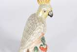 Escultura de porcelana representando cacatua em... - Escultura de porcelana representando cacatua em policromia.