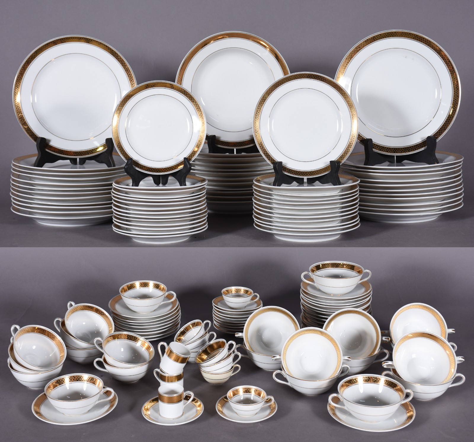 Aparelho de chá, café e jantar de porcelana BRENNAND branco com borda... - foto 1 de 11