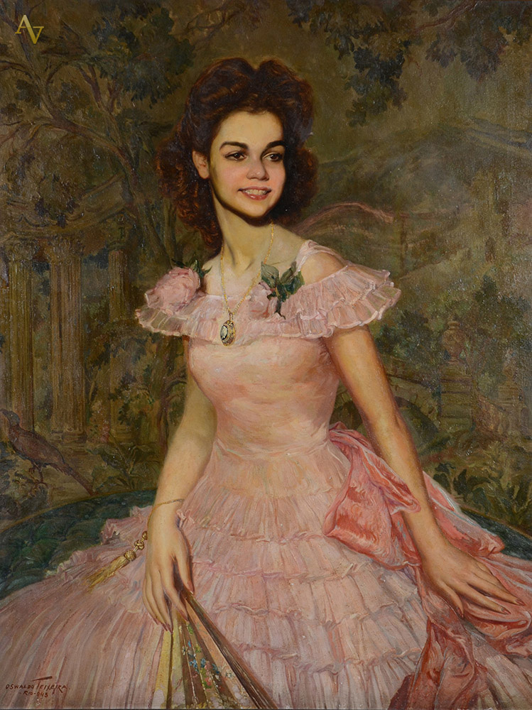 OSWALDO TEIXEIRA - Moça com vestido rosa - ost - 1943 - 1.32 x 1,00. - foto 1 de 2