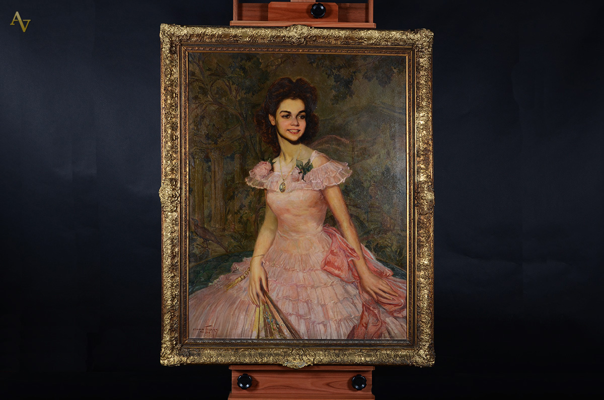 OSWALDO TEIXEIRA - Moça com vestido rosa - ost - 1943 - 1.32 x 1,00. - foto 2 de 2