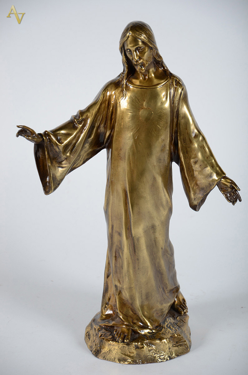 SAGRADO CORAÇÃO DE JESUS - Imagem de bronze frances, assinado. Alt.43...