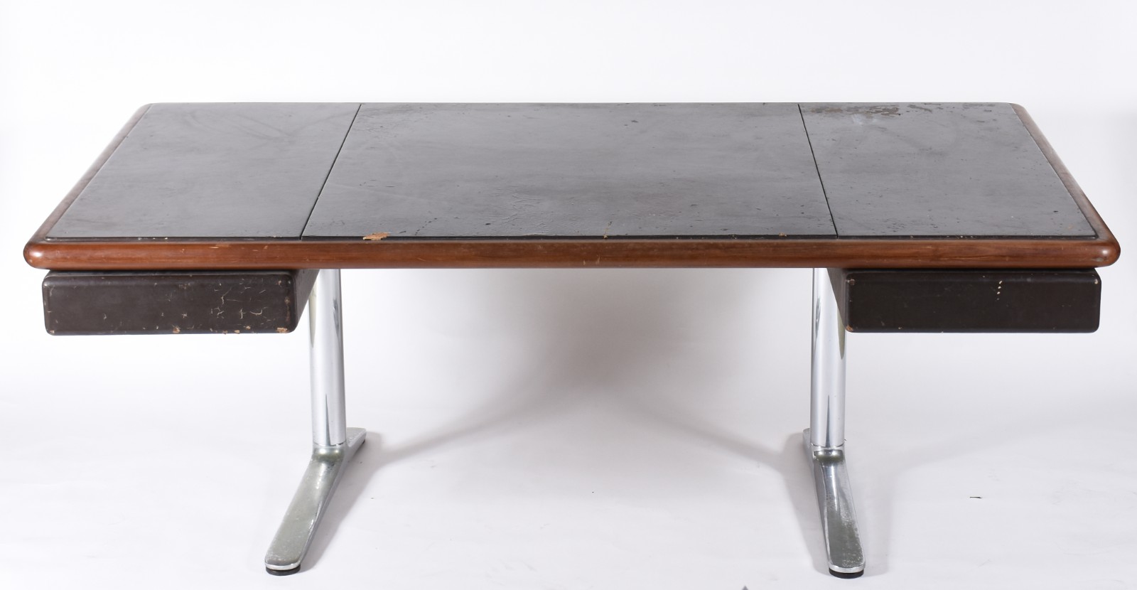 Mesa de escritório de madeira nobre, tampo retangular com duas... - foto 2 de 10