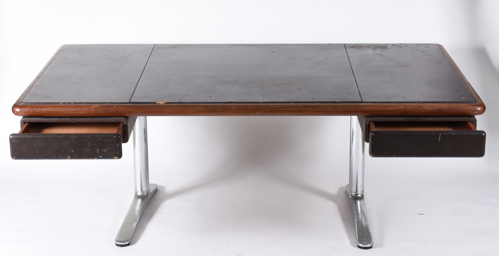 Mesa de escritório de madeira nobre, tampo retangular com duas... - foto 3 de 10