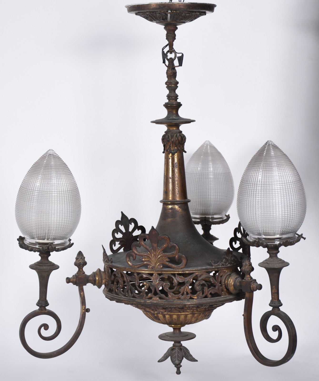 Lustre de bronze frances para 3 luzes com mangas ovais de cristal... - foto 1 de 5