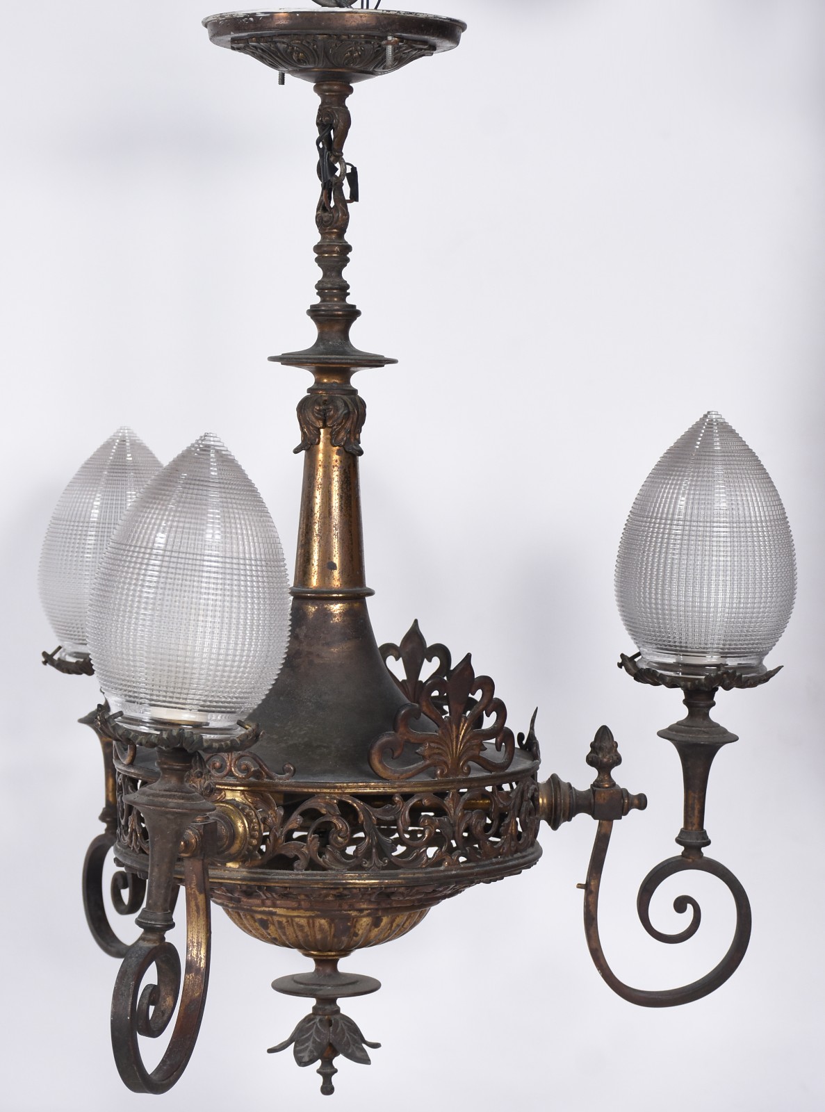 Lustre de bronze frances para 3 luzes com mangas ovais de cristal... - foto 2 de 5