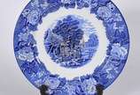 Aparelho de jantar de faiança inglesa azul e br... - Aparelho de jantar de faiança inglesa azul e branca, Enoch Woods, English Scenery, composto de: 21 pratos rasos, 12 pratos fundos, 12 de sobreme...
