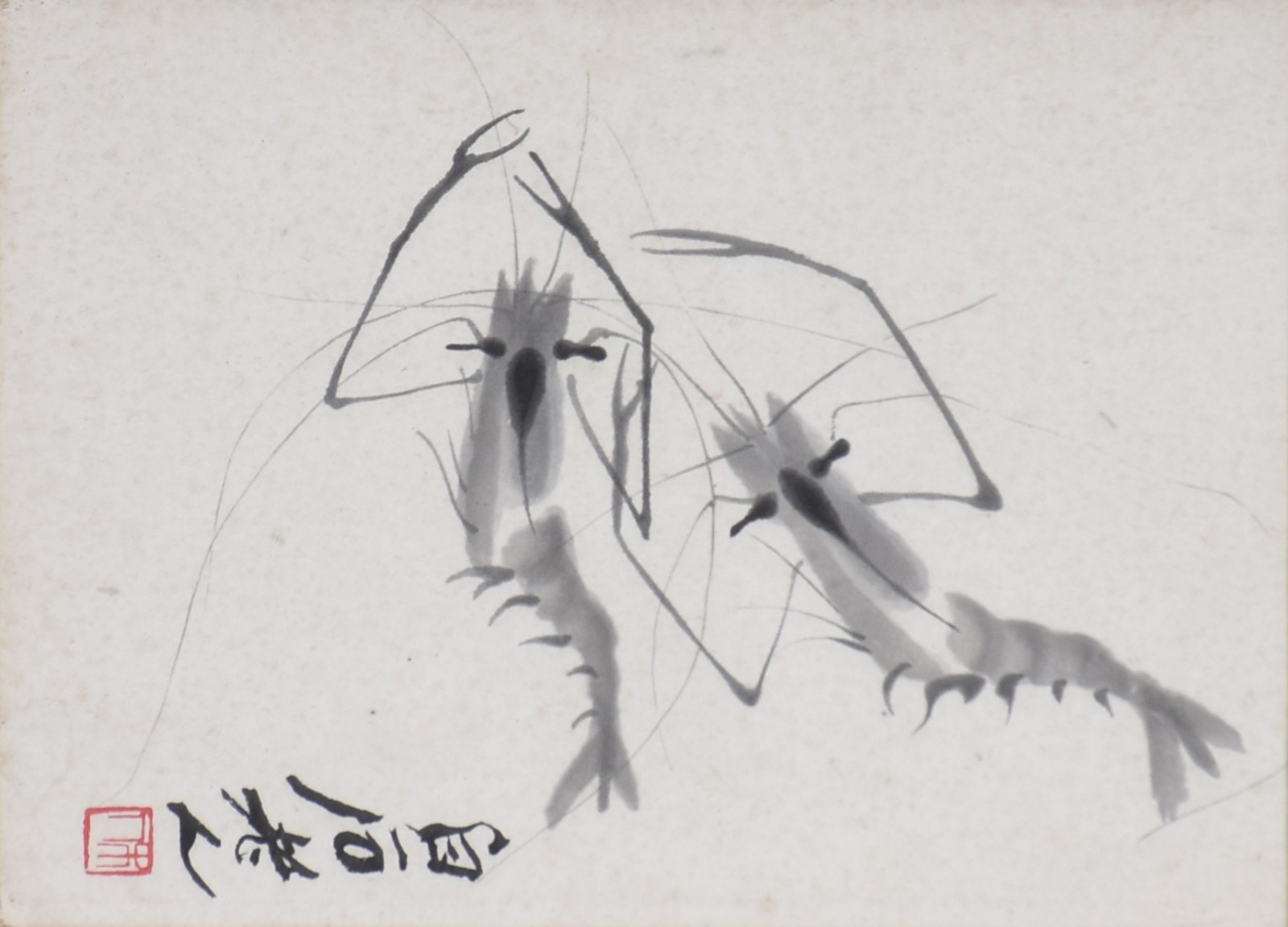 Gravura/desenho oriental representando "camarões", assinada. - foto 1 de 4