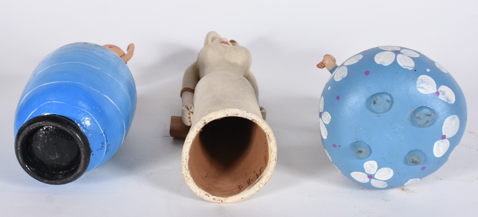 Arte popular - 3 esculturas de barro cozido e pintado. Com defeitos. - foto 8 de 8