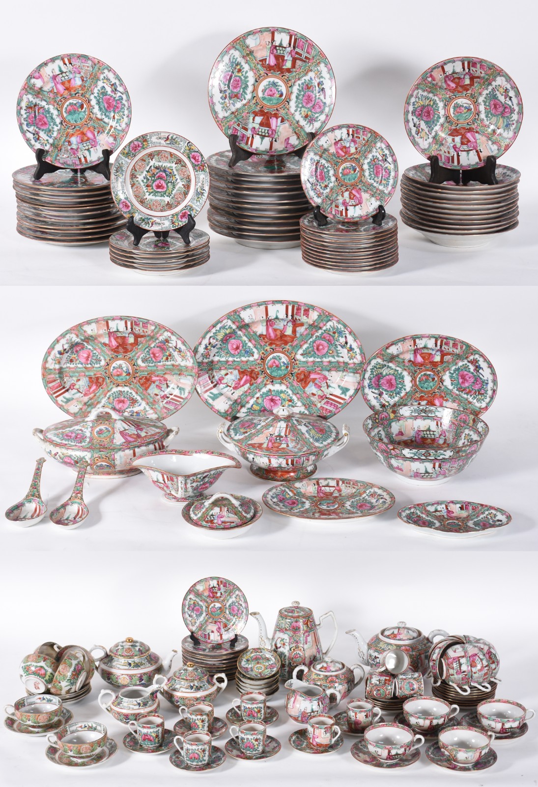Aparelho de jantar de porcelana chinesa decorado em tons de rosa e... - foto 1 de 8
