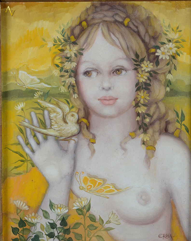 ERNA - Mulher com pássaros - ose - 33 x 27. - foto 1 de 2