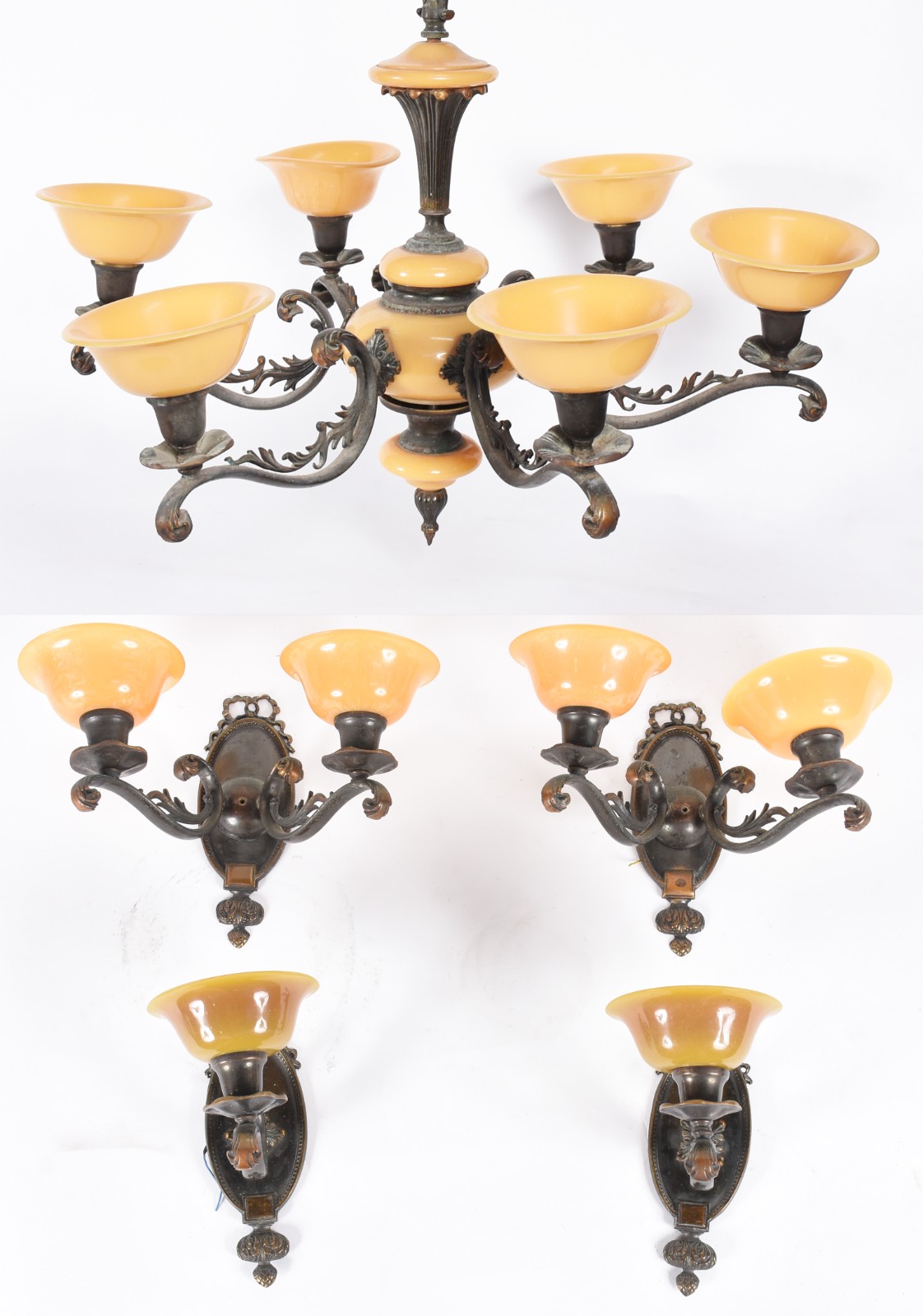 Dois pares de apliques para 1 luz cada e lustre de metal para 6 luzes... - foto 1 de 5