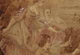 "MANUFACTURE DES GOBELINS",  - Tapeçaria francesa das "MANUFACTURE DES GOBELINS" em lã, com cenário campestre no qual um menino exibe a sua habilidade de pescador para as duas joven
