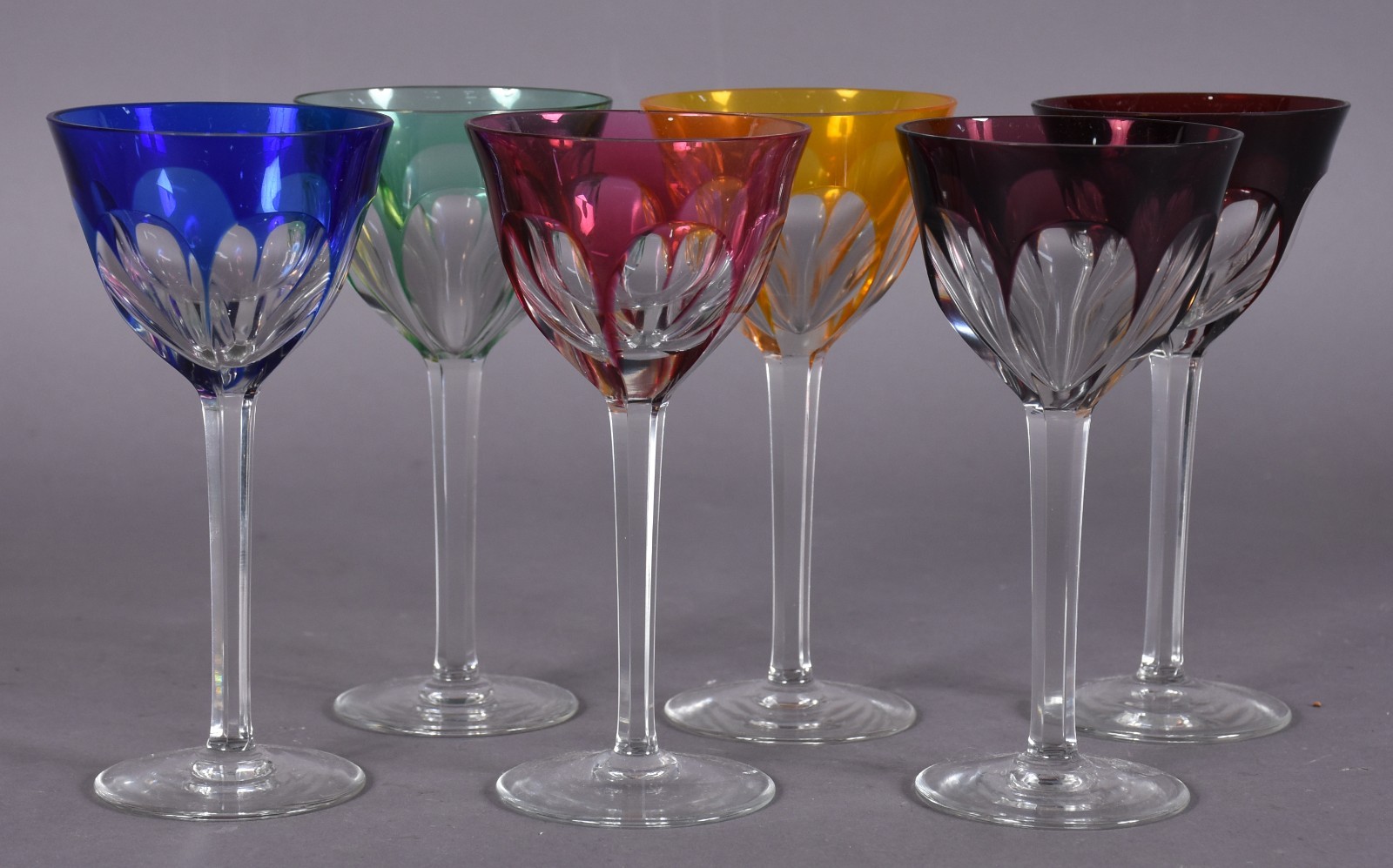 Seis cálices para vinho de cristal doublé em diversas cores... - foto 1 de 4