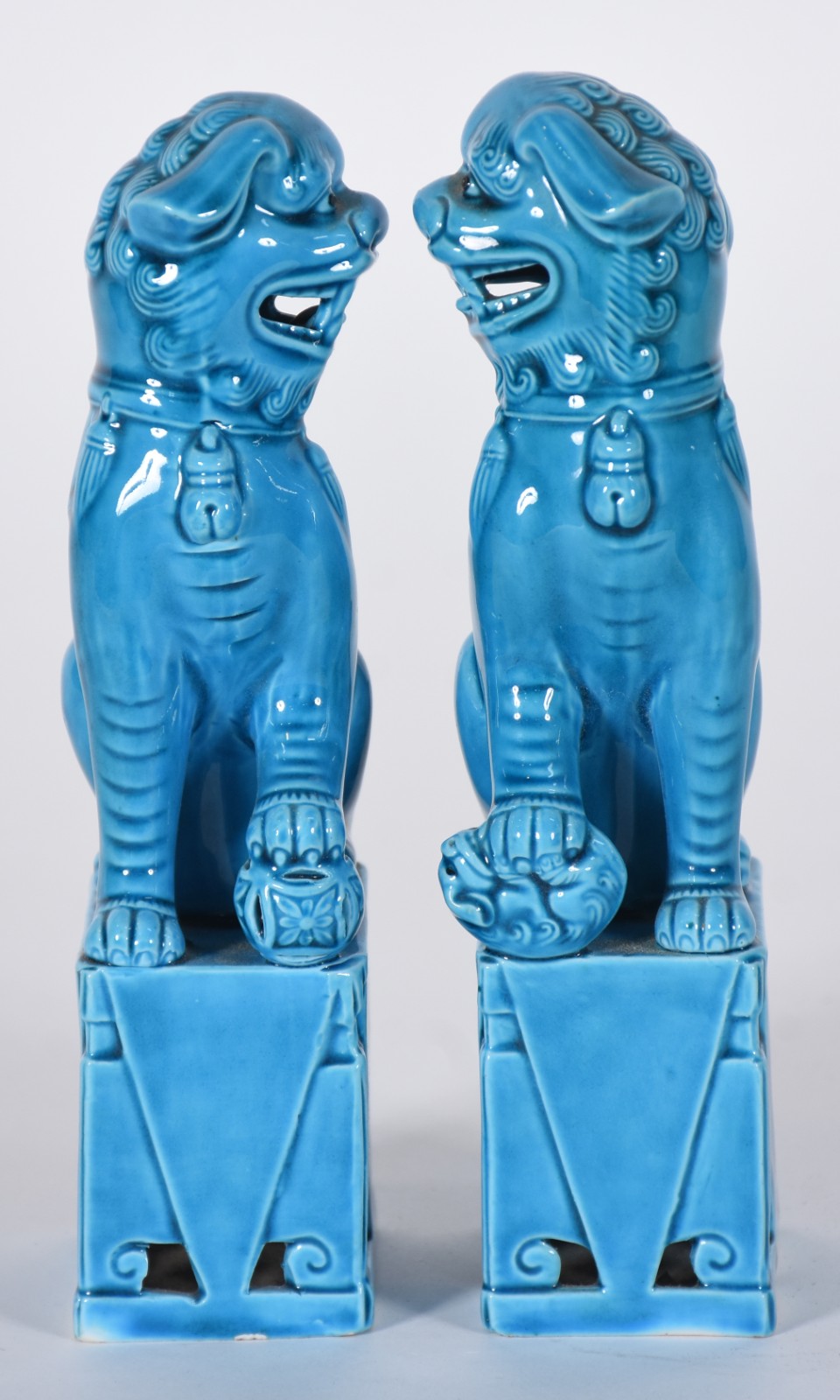 Par de cães de fó de porcelana oriental azul turquesa. - foto 4 de 6