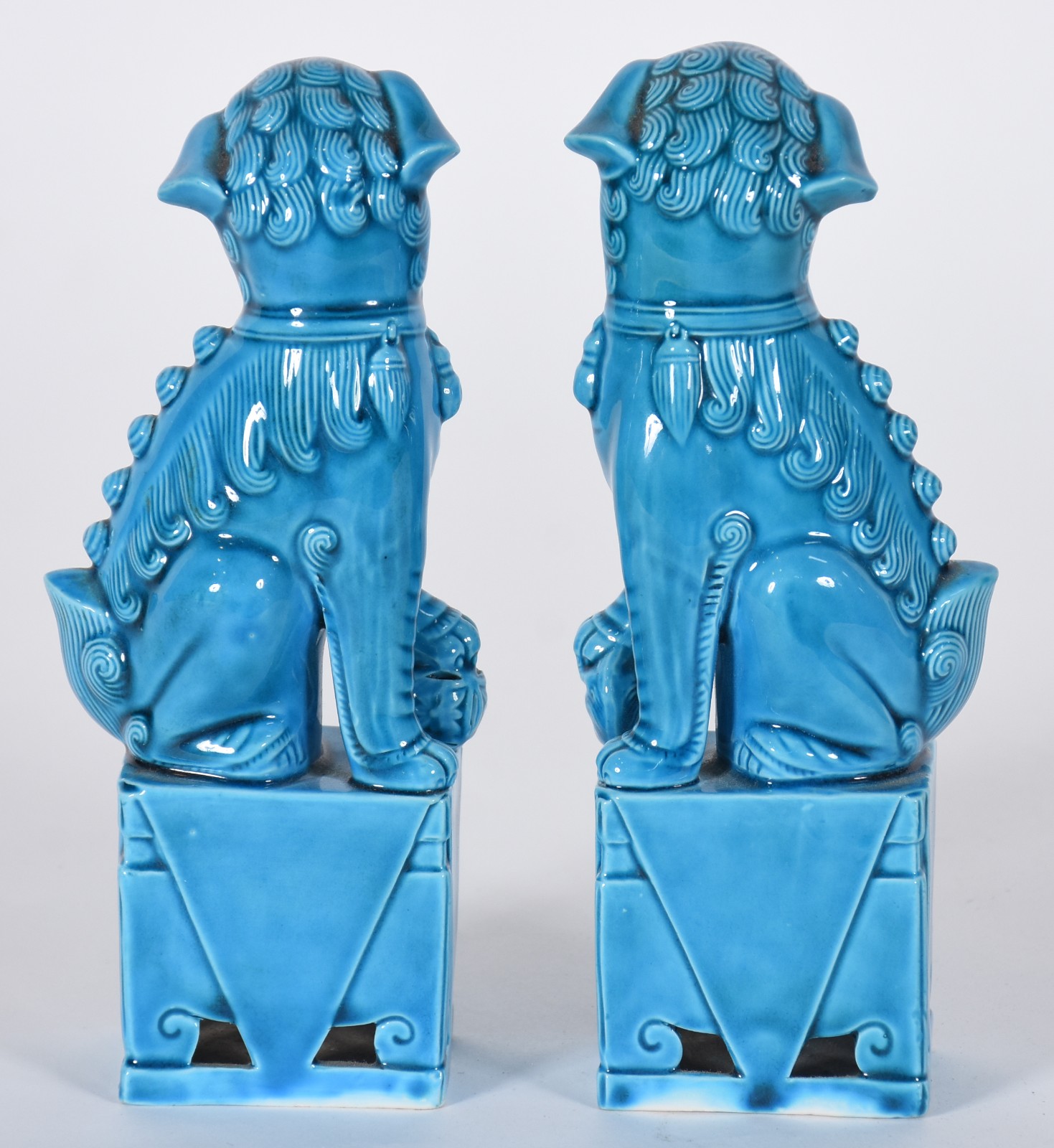 Par de cães de fó de porcelana oriental azul turquesa. - foto 5 de 6