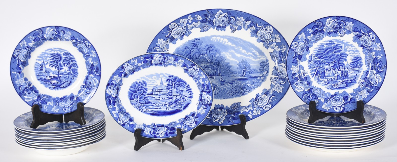 Conjunto de jantar de faiança inglesa Enoch Woods, azul e branco... - foto 1 de 3