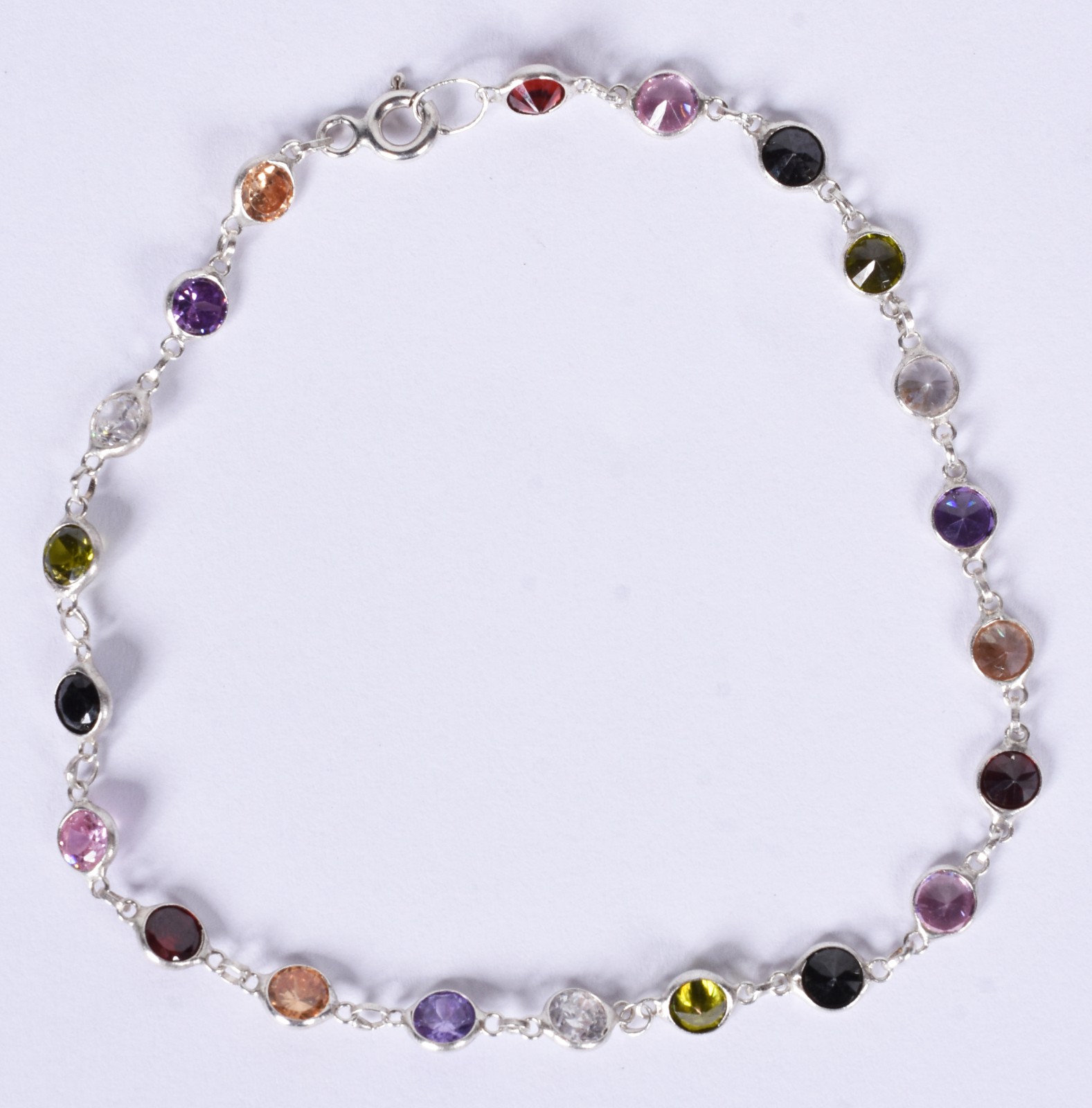Conjunto de colar e pulseira de prata com pedras coloridas (Por... - foto 4 de 7