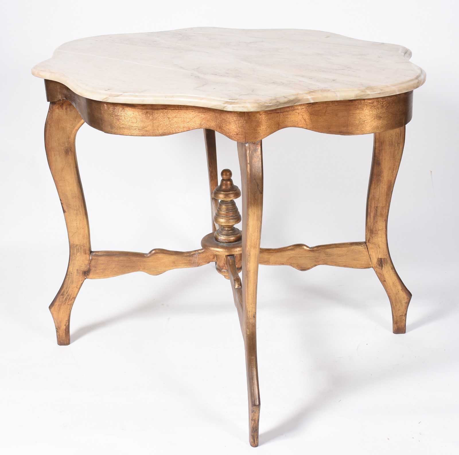 Mesa de madeira nobre patinado em dourado, tampo de mármore... - foto 1 de 5