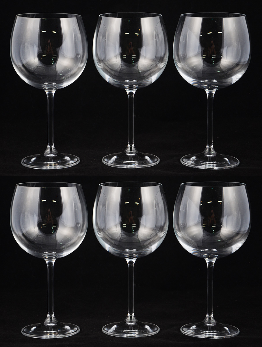 Seis cálices de cristal da Bohemia feitio balloon para vinho.