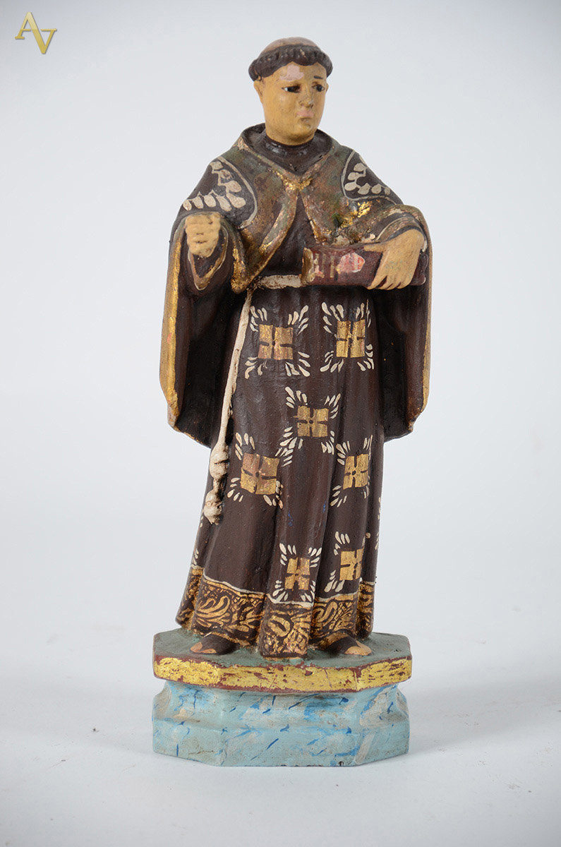 SANTO ANTONIO - Antiga imagem de madeira policromada. Alt. 27 cm.