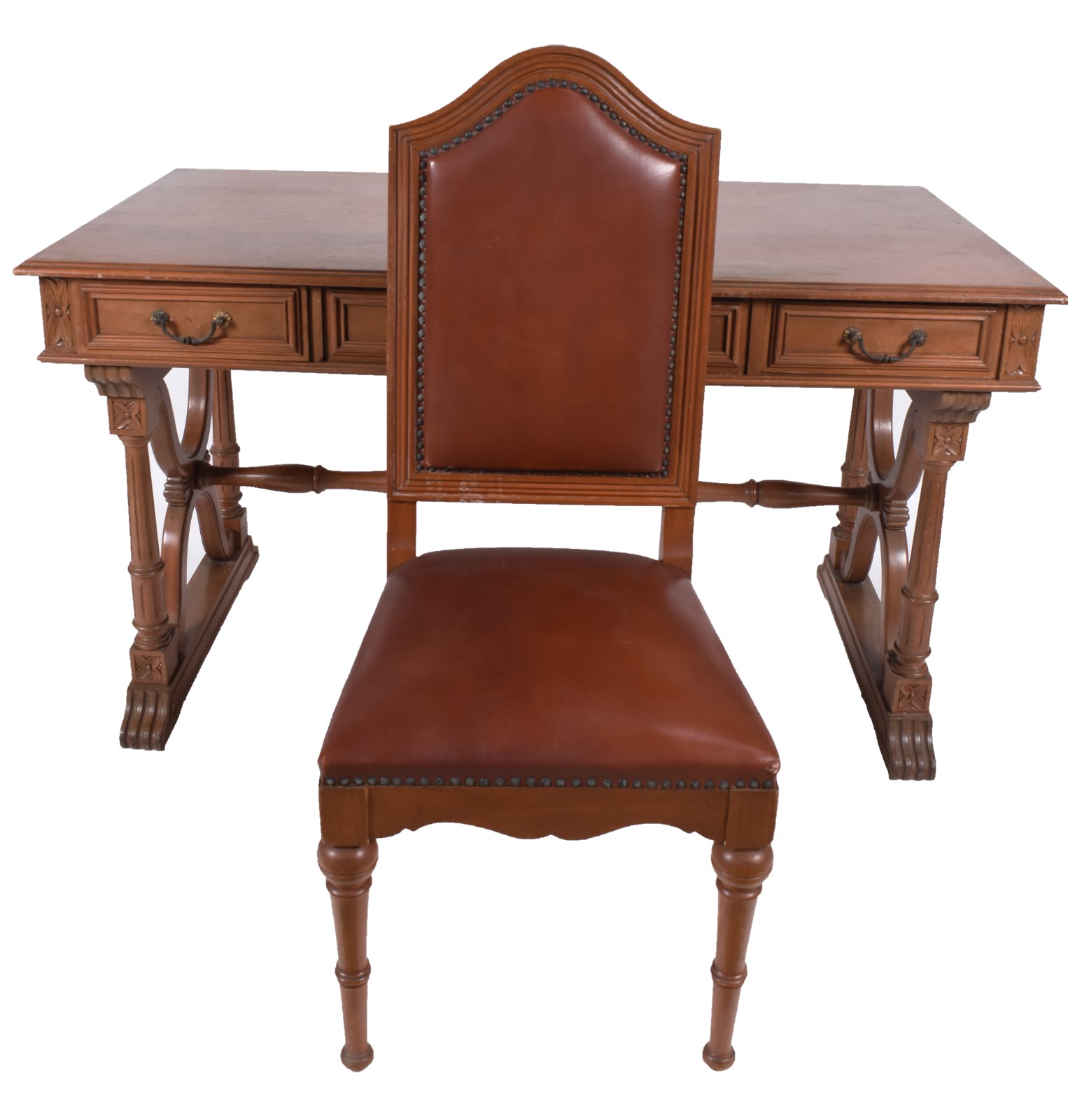 Mesa de escritório de madeira nobre com 3 gavetas, puxadores de... - foto 3 de 11