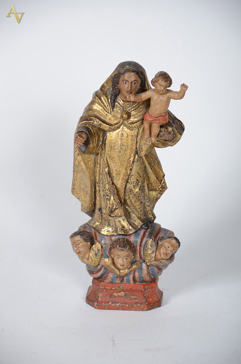 NOSSA SRA.DO CARMO com menino Jesus - Antiga imagem de madeira...