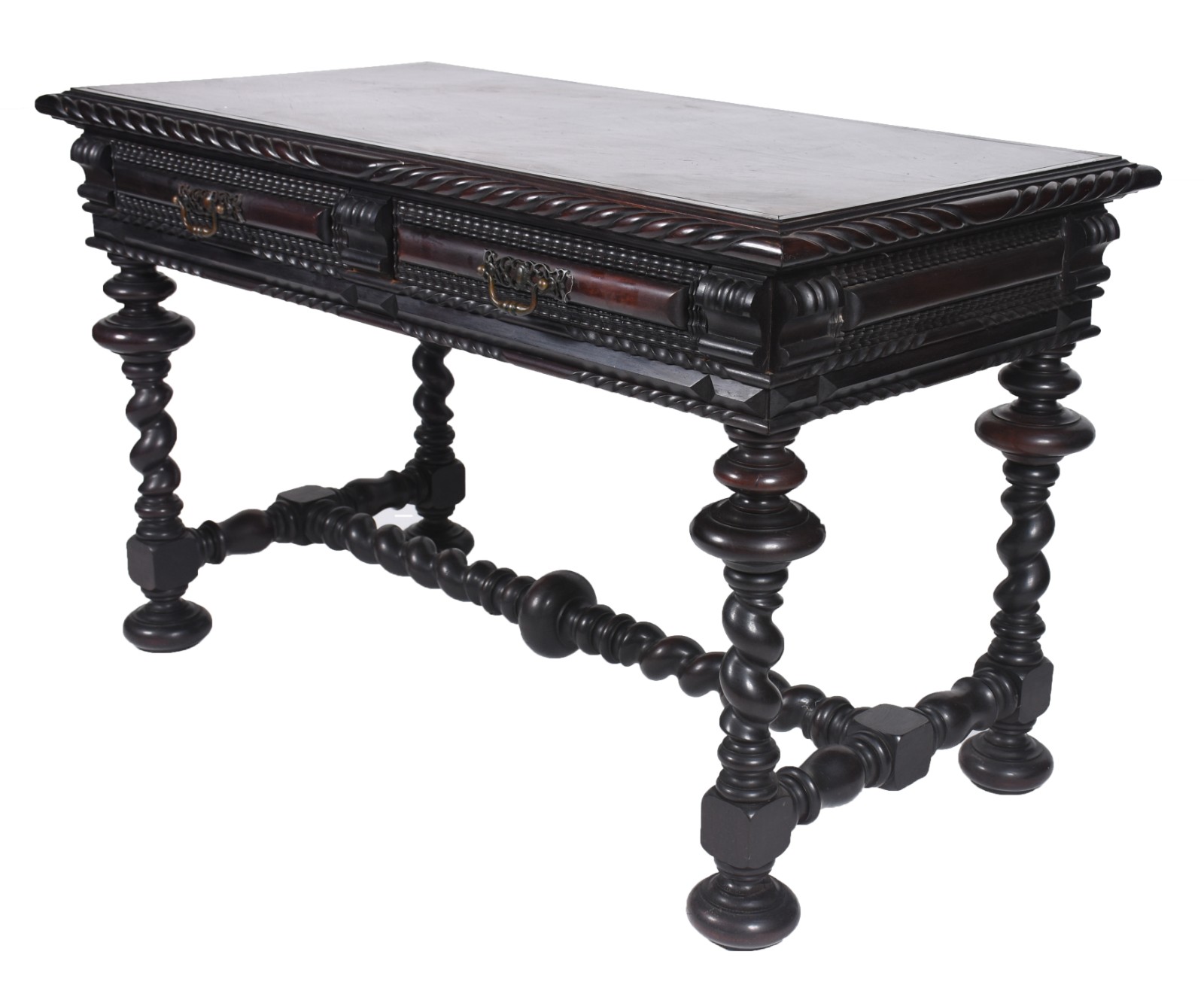 Mesa para escritório de madeira nobre, duas gavetas, pernas torneadas... - foto 1 de 10