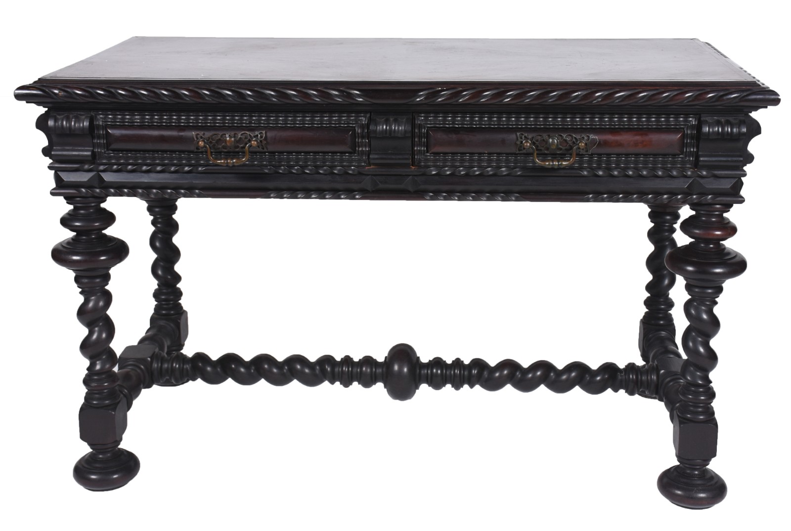Mesa para escritório de madeira nobre, duas gavetas, pernas torneadas... - foto 2 de 10