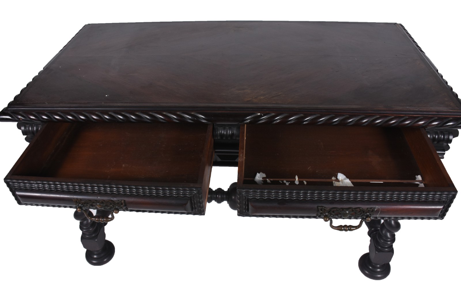 Mesa para escritório de madeira nobre, duas gavetas, pernas torneadas... - foto 3 de 10