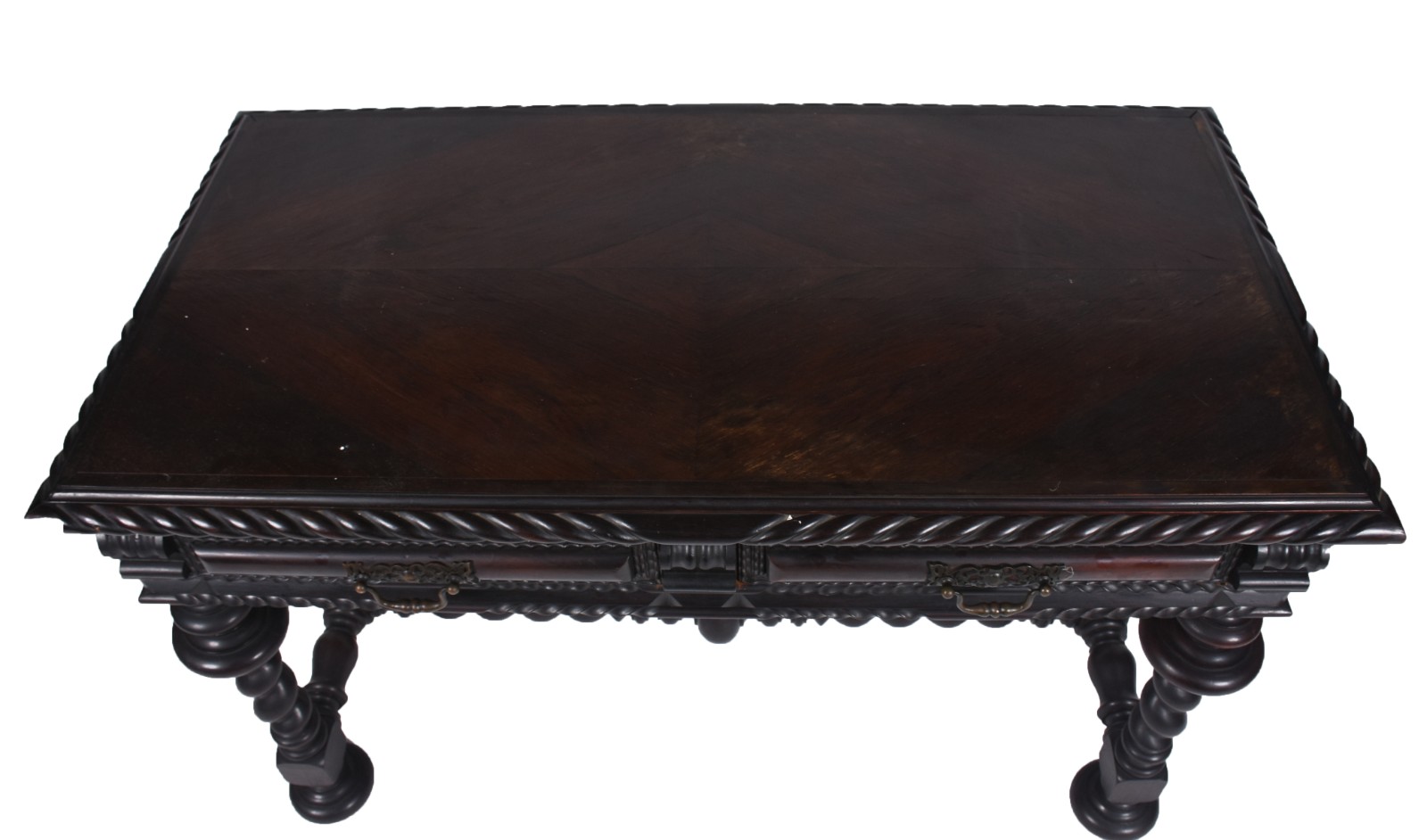 Mesa para escritório de madeira nobre, duas gavetas, pernas torneadas... - foto 6 de 10