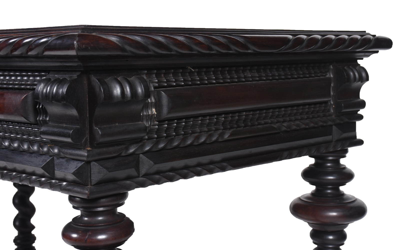 Mesa para escritório de madeira nobre, duas gavetas, pernas torneadas... - foto 7 de 10