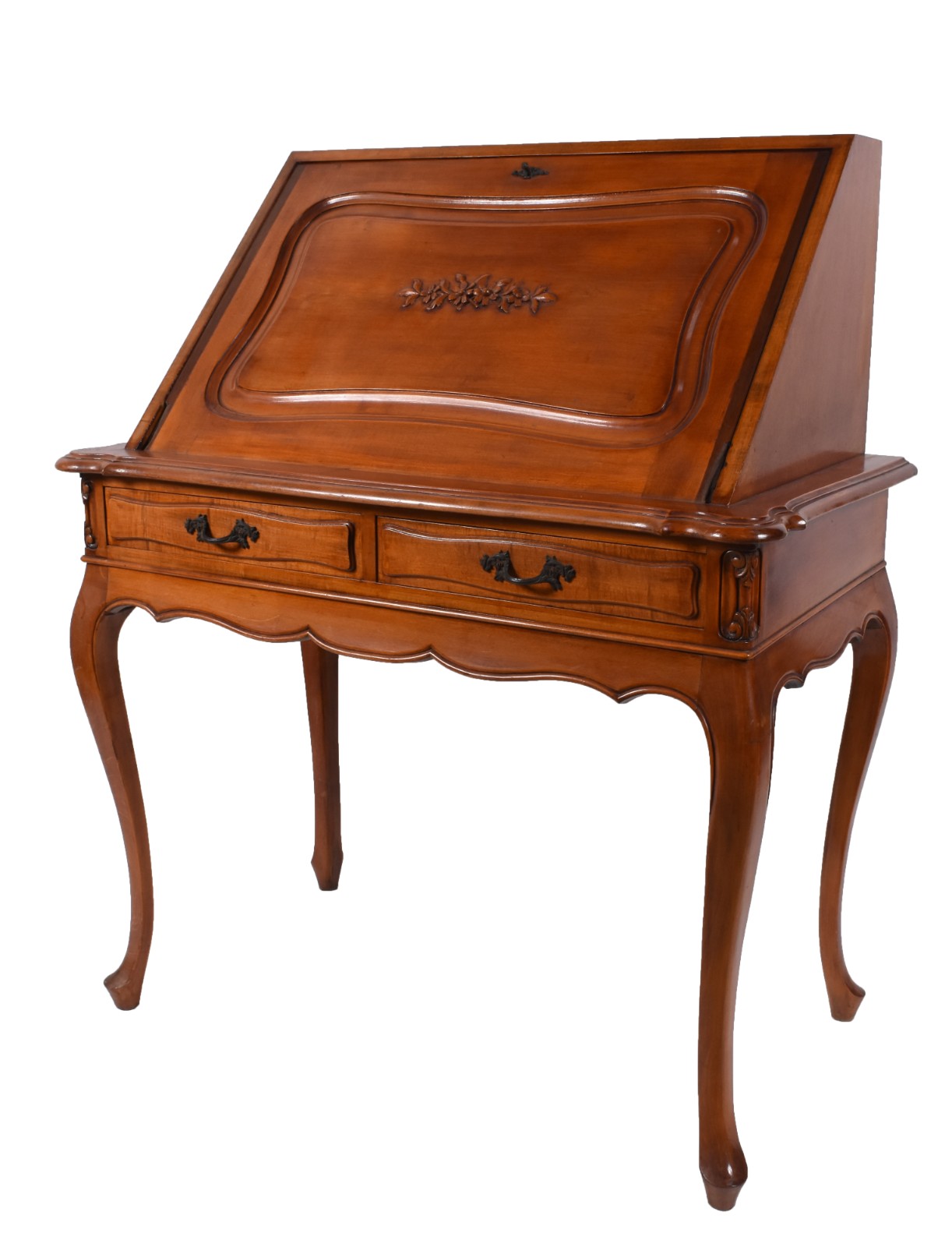 Mesa escrivaninha de madeira nobre, tampo articulado com escaninhos... - foto 1 de 10