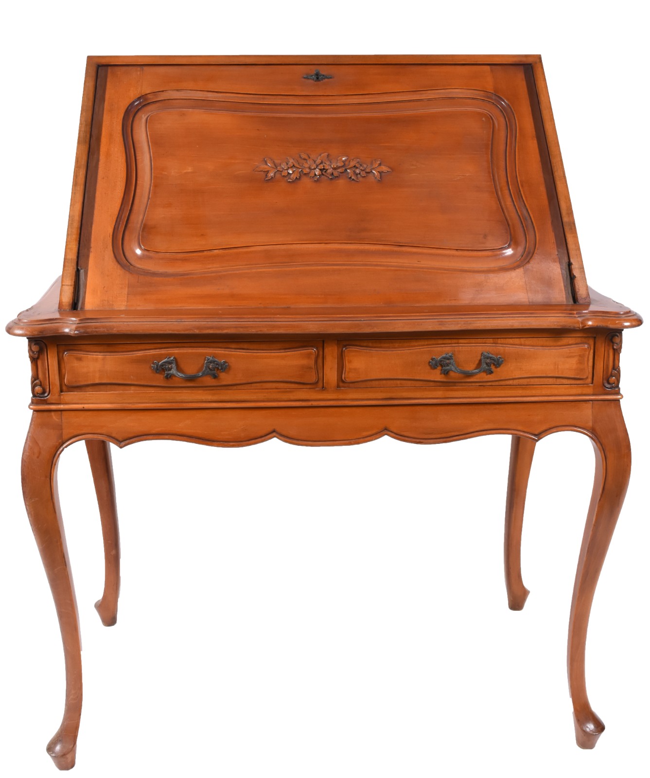 Mesa escrivaninha de madeira nobre, tampo articulado com escaninhos... - foto 2 de 10