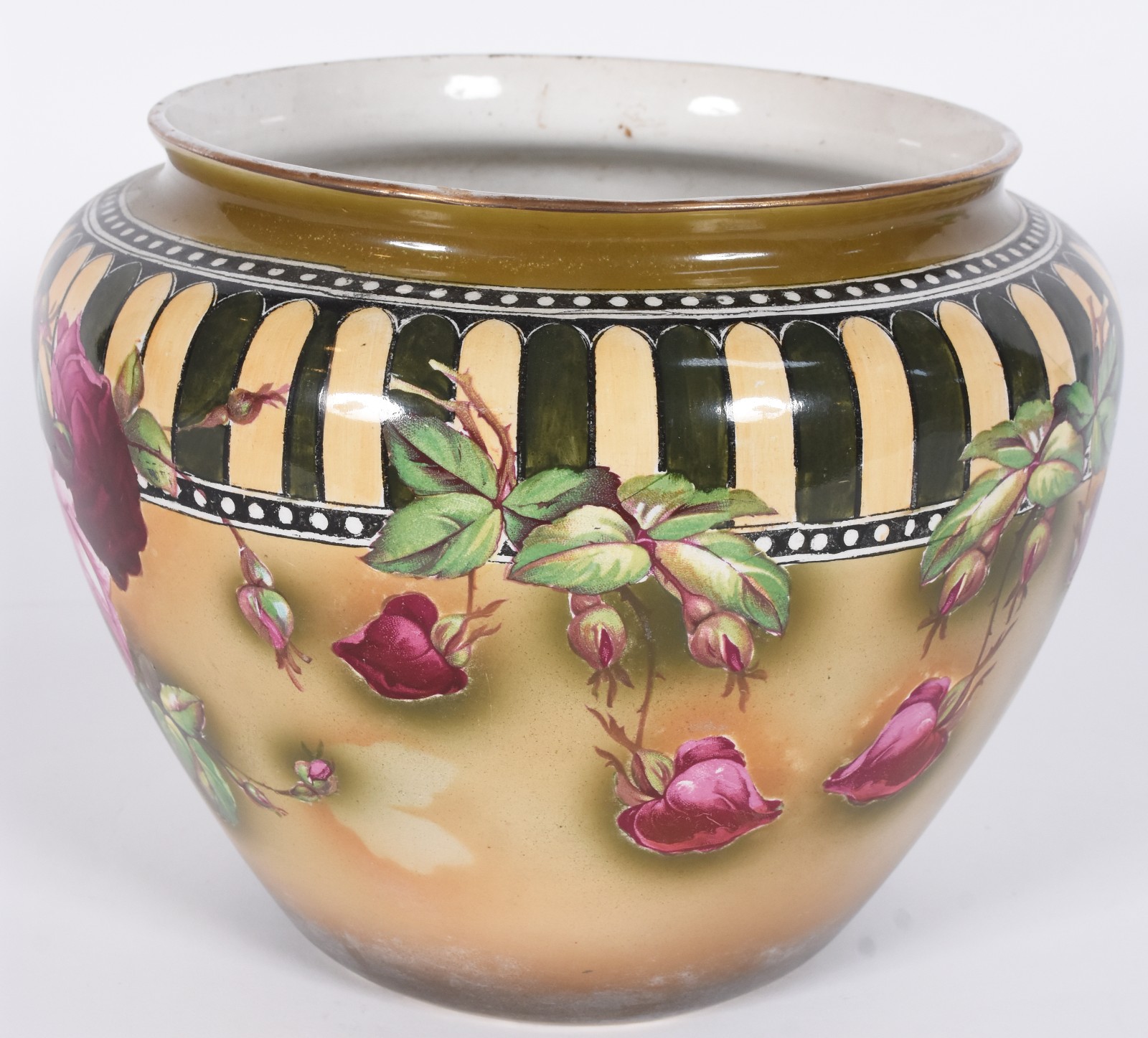 Cachepot de porcelana, decoração floral em policromia. - foto 1 de 2