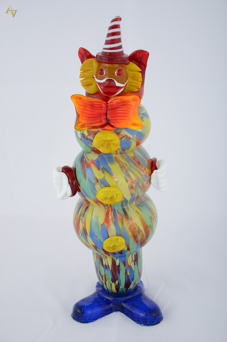 Palhaço de murano mesclado verde. Alt. 36 cm.