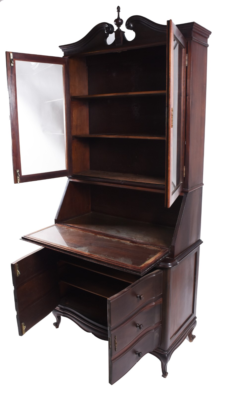 Cômoda "bookcase" de madeira nobre com 3 gavetas, tampo articulado... - foto 2 de 7